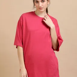 MORSE CODE Pure Cotton Round Neck Oversized T-shirt-image-82