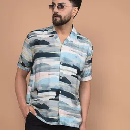 Crimsoune Club Men Premium Slim Fit Cuban Collar Abstract Printed Cotton Casual Shirt-picture-4