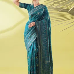SILKWEAR Firozi Bandhani Print Zari Kanjeevaram Saree-picture-14