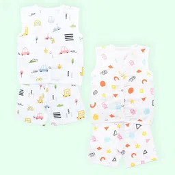 YUV Infant Pack Of 2 Printed Round Neck Jhabla With Shorts-image-46