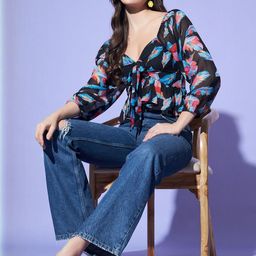 CORSICA Floral Print Sweetheart Neck Ruffles Georgette Blouson Top-image-98