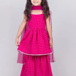 Tangerine Closet Girls Ethnic Motifs Embroidered Tiered Sequinned Top with Sharara & With Dupatta-image-67