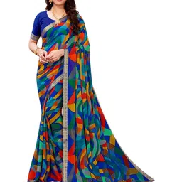 THE FASHION ATTIRE Dark Blue Floral Print Bollywood Chiffon Saree-picture-43