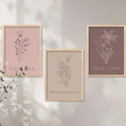 WALLLANE Brown 3 Piece Canvas Floral and Botanical Wall Paintings-image-85