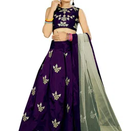 Shoryam Fashion Girls Purple Raw Silk Lehenga Choli-picture-2