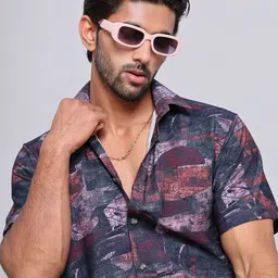 Indian Needle Men Classic Spread Collar Abstract Printed Cotton Casual Shirt-image-21