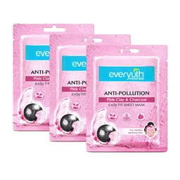 everyuth Naturals Pack Of 3 Anti Pollution Pink Clay & Charcoal Sheet Mask - 75ml-8