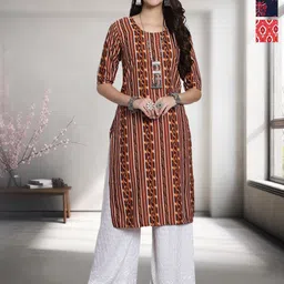 HERE&NOW Selection Of 3 Geometric Printed Round Neck Straight Kurta-28