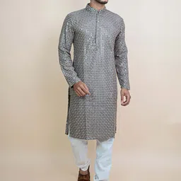KUNDALI KAKSHAY Men Embroidered Regular Sequinned Kurta with Pyjamas-picture-32