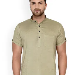 VEERA PARIDHAAN Band Collar Half Sleeves Pathani Short Kurta-image-23