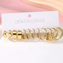 DressBerry Set Of 6 Gold-Plated Pearls Beaded Circular Half Hoop Earrings-57