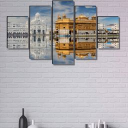 SAF White & Gold-Toned 5 Pieces Amritser Gurudwara Religious Wooden Wall Art-image-17