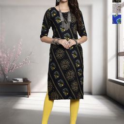 HERE&NOW Selection Of 3 Ethnic Motifs Printed Round Neck Straight Kurtas-image-33