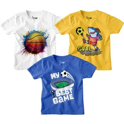BonOrganik Boys Pack of 3 Graphic Printed Round Neck Cotton T-shirts-21