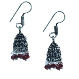 Abhooshan Silver-Plated Artificial Beaded Oxidised Dome Shaped Jhumkas-image-6