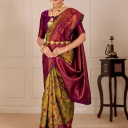 SILKWEAR Ethnic Motifs Woven Design Zari Banarasi Saree-picture-3