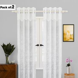 Aura White Set of 2 Floral Sheer Door Curtain-image-47
