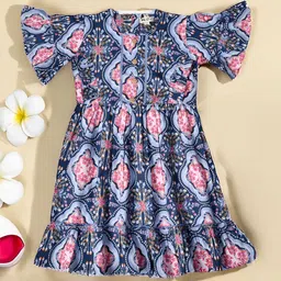 Bella Moda Ethnic Motifs Print Flutter Sleeve Fit & Flare Dress-3