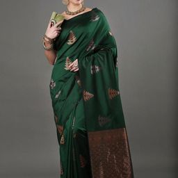 CANBIA Ethnic Motifs Zari Silk Blend Banarasi Saree-image-35