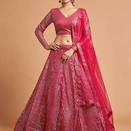 ETHNIC PLUS Embroidered Sequinned Semi-Stitched Lehenga & Unstitched Blouse With Dupatta-image-93