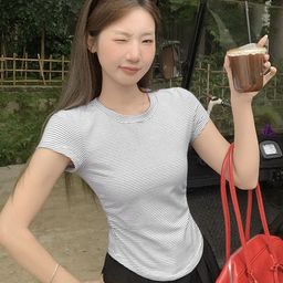 LULU & SKY Striped Round Neck Cap Sleeves Pure Cotton Slim Fit T-shirt-image-66