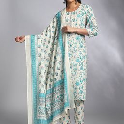 Moda Rapido Women Floral Printed Cotton Kurta with Trousers & Dupatta-picture-35