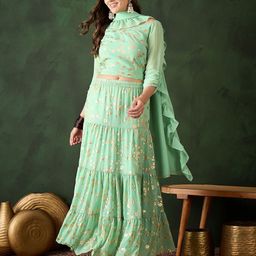 Sangria Printed Georgette Tiered Lehenga Choli With Dupatta-picture-33