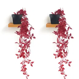 Kuber Industries 2 Pieces Red & Black Artificial Plants With Pot-0