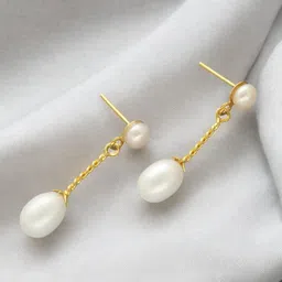 Sri Jagdamba Pearls Dealer Yanis Gold-Plated Beaded Drop Earrings-21