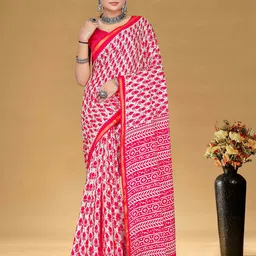 HERE&NOW Ethnic Motifs Printed Zari Pure Cotton Ikat Saree-image-81