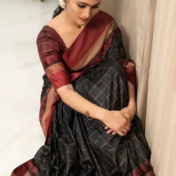 SANJANA SILK Striped Embroidered Silk Blend Kanjeevaram Saree-picture-4