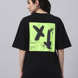 AECK Women Typography Round Neck Drop-Shoulder Sleeves Cotton Oversized Running T-shirt-image-48