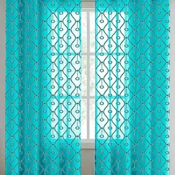 Aura Teal Set of 2 Embroidered Sheer Door Curtain-picture-30