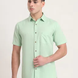 JADE BLUE Cutaway Collar Slim Fit Opaque Casual Cotton Shirt-image-91