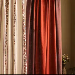 Peepul Tree Cream-Coloured & Brown Set of 3 Floral Sheer Door Curtain image 3