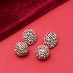 StyleCast Rose Gold-Plated Rhinestone Studded Circular Drop Earrings-image-27