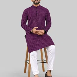 PulseIQ Men Ethnic Motifs Embroidered Chikankari Kurta-image-61