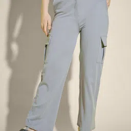QIOA Women Relaxed High-Rise Straight Fit Cargos Trousers-image-75