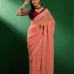 DEVATITHI Peach Vichitra Silk Saree-image-27