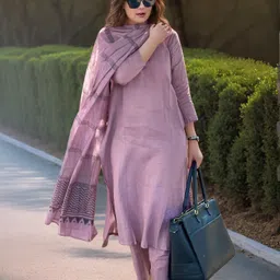 KALINI V-Neck Straight Kurta With Palazzos And Dupatta-image-60
