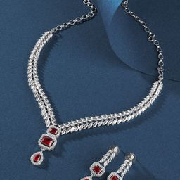 TEEJH Sparki Silver Plated Cubic Zirconia Stone Studded Jewellery Set-picture-10