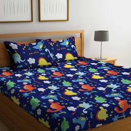 Myntra Elegant Homes Blue & Red Printed 300 TC King Bedsheet Set 2.5 m x 2.2 m-image-83