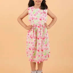 CALYX CLOTHING Girls Floral Printed Round Neck Sleeveless Fit & Flare Cotton Dress-picture-11