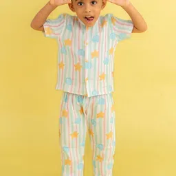 A Toddler Thing Kids Seaside Stripes Printed Half Sleeve Muslin Sleepsuit 3-6 Months-image-73