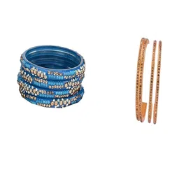 1ST TIME Set Of 8 Blue Alloy Artificial Stones & Beads Bangles-picture-24