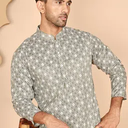 Anouk Rustic Geometric Printed Mandarin Collar Pure Cotton Straight Kurta-24