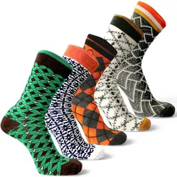 Sockscarving Men Pack Of 5 Checked Cotton Breathable Calf Length Socks-47