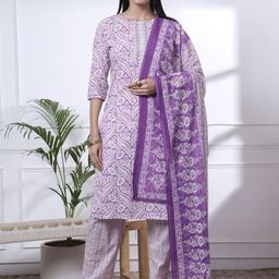 Yufta Women Ethnic Motif Printed Thread Work Pure Cotton Kurta Set With Dupatta-picture-18