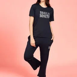 PASTEL CLIP Typography Printed Round Neck T-Shirt With Trousers Co-Ords-image-94
