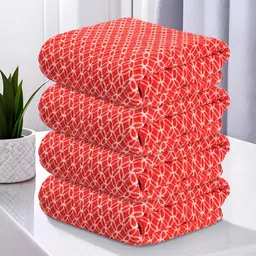 Kuber Industries Red & White 4 Pieces Printed 280 GSM Ultra Absorbent Soft Hand Towels-16